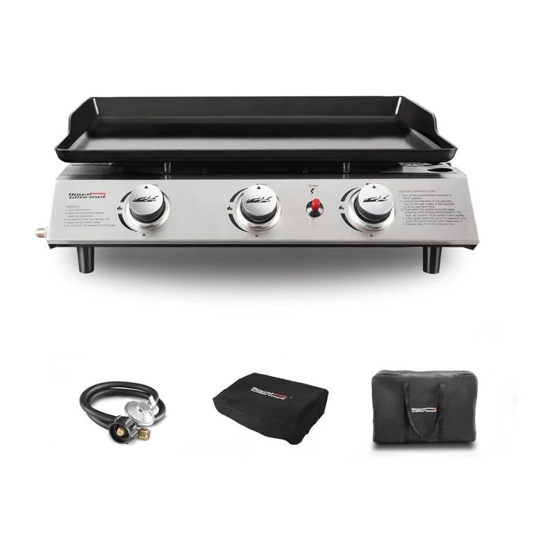 ROYAL GOURMET – 3-Burner Portable Gas Griddle – Silver & Black