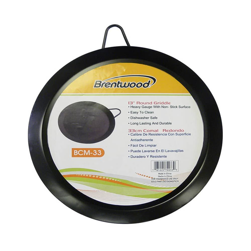 BRENTWOOD – 13-Inch Round Carbon Steel Non-Stick Comal Griddle – Black