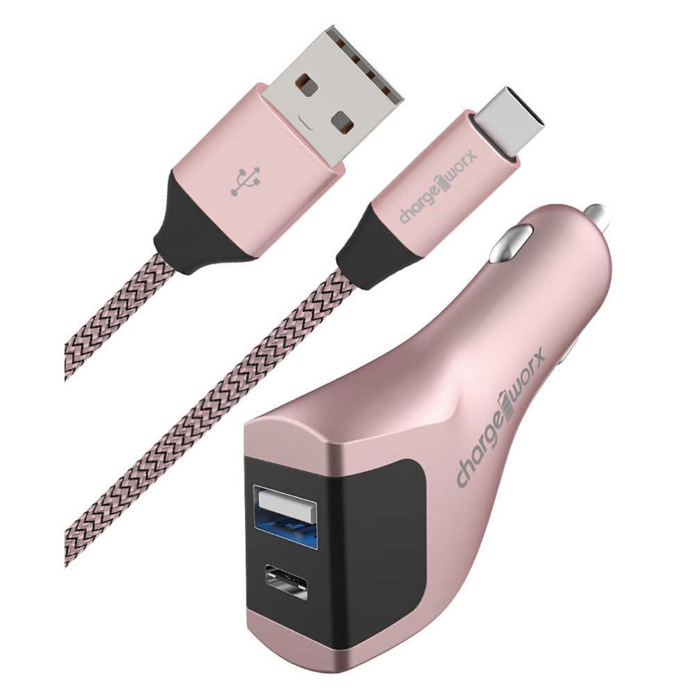 Chargeworx USB-A + USB-C Car Charger & USB-C Cable, Rose Gold CHA-CX3209RG