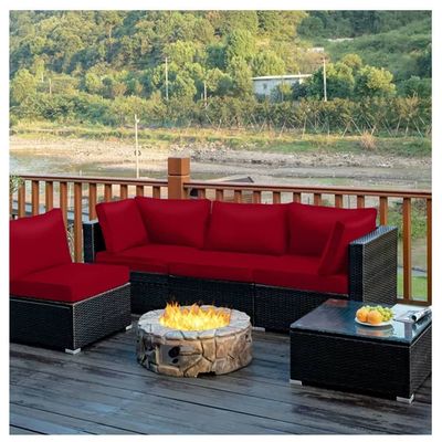 Costway 5 Pieces Patio Rattan Furniture set with cushions a coffer table Red HW67769BRE+
