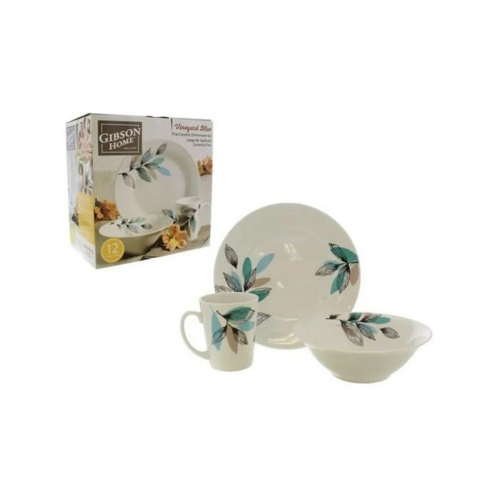 Gibson Home Vineyard Blue 12 Piece Round Fine Ceramic Dinnerware Set 124412.12