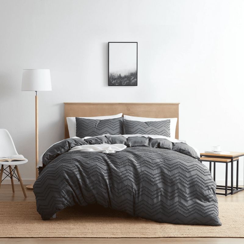 NESTL – Tufted Duvet Cover Chevron Design King – Gray