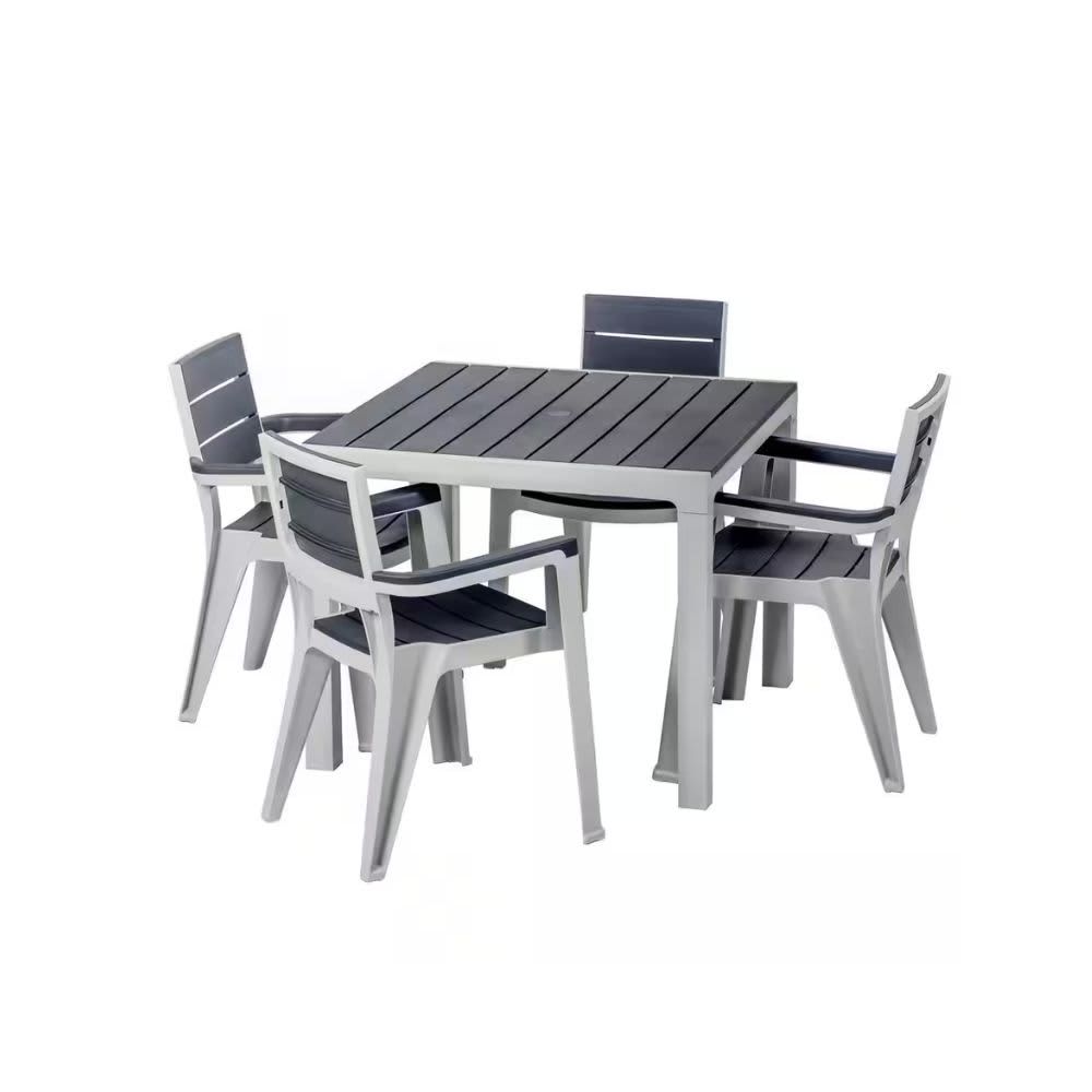 MQ Madeira 5-Piece Gray and Slate Indoor and Outdoor 4-Seat Square Table and 4 Arm Chair Set 462-CUARZO