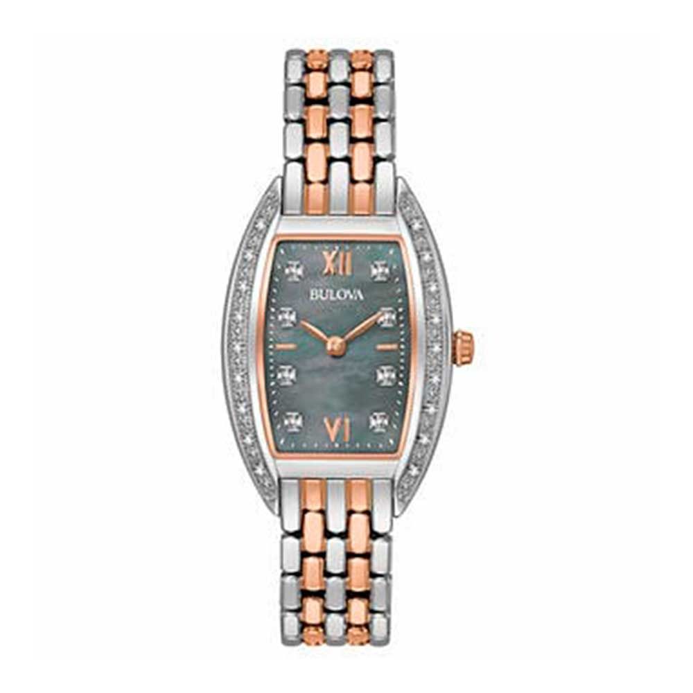 Watch Bulova Tonneau Two-Tone Black Mother-of-Pearl Dial Ladies Quartz 1085535