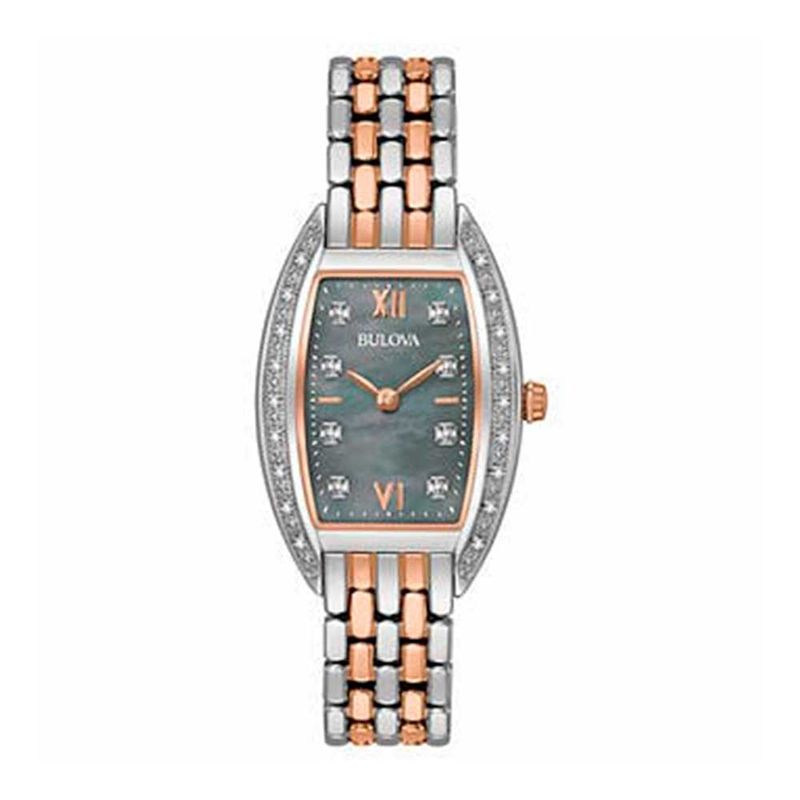 Watch Bulova Tonneau Two-Tone Black Mother-of-Pearl Dial Ladies Quartz 1085535