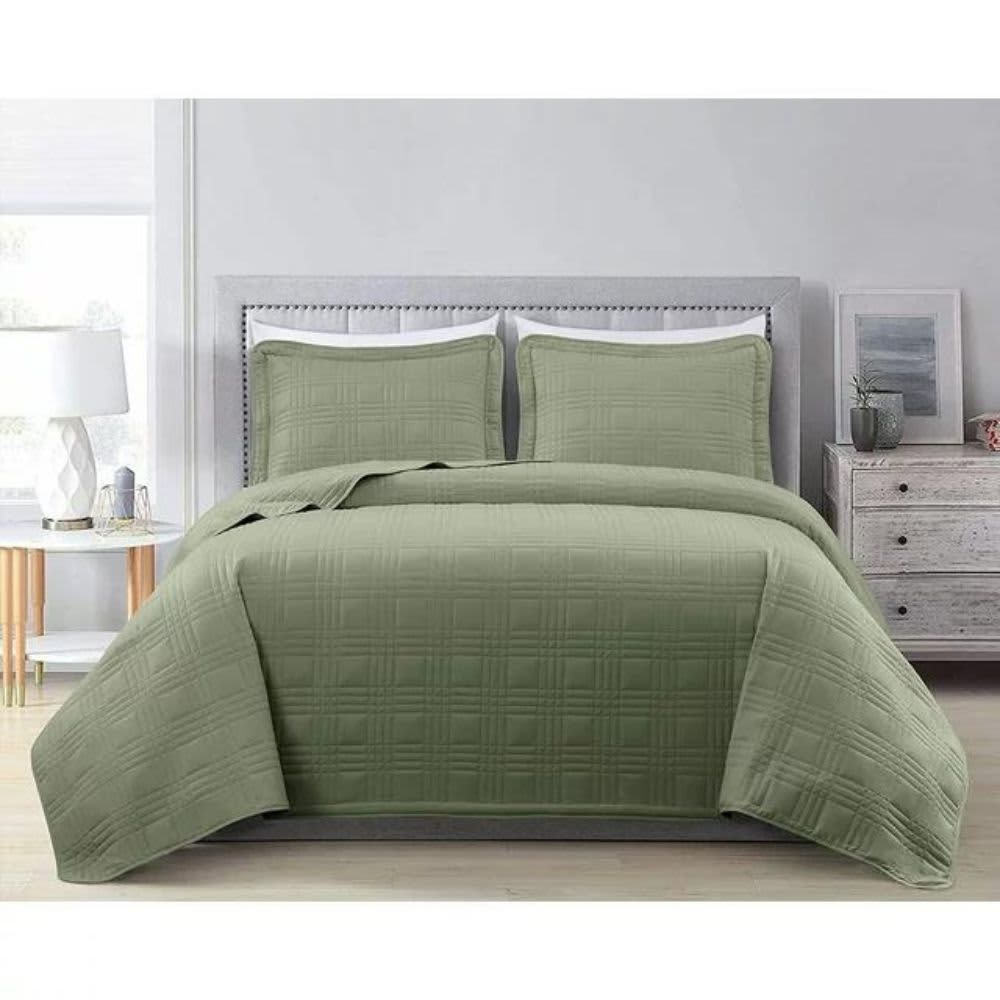 CHEZMOI COLLECTION – Kingston 3-Piece Oversized Bedspread Coverlet Set (Queen, Sage)