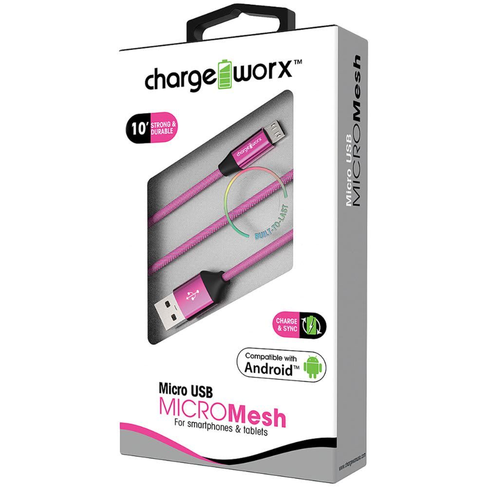 Chargeworx 10ft Micro USB Sync & Charge Cable Pink CHA-CX4828PK