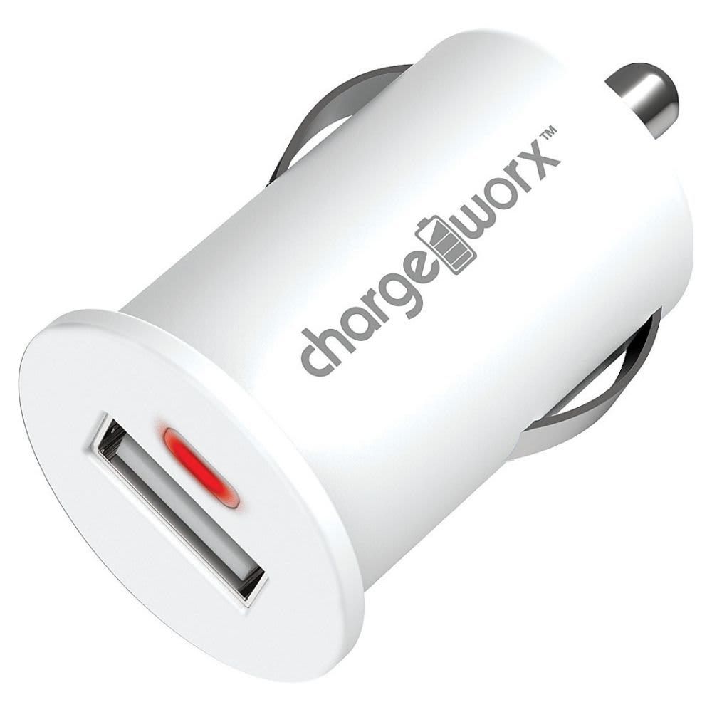 CHARGEWORX Single USB Car Charger, White CHA-CX2100WH