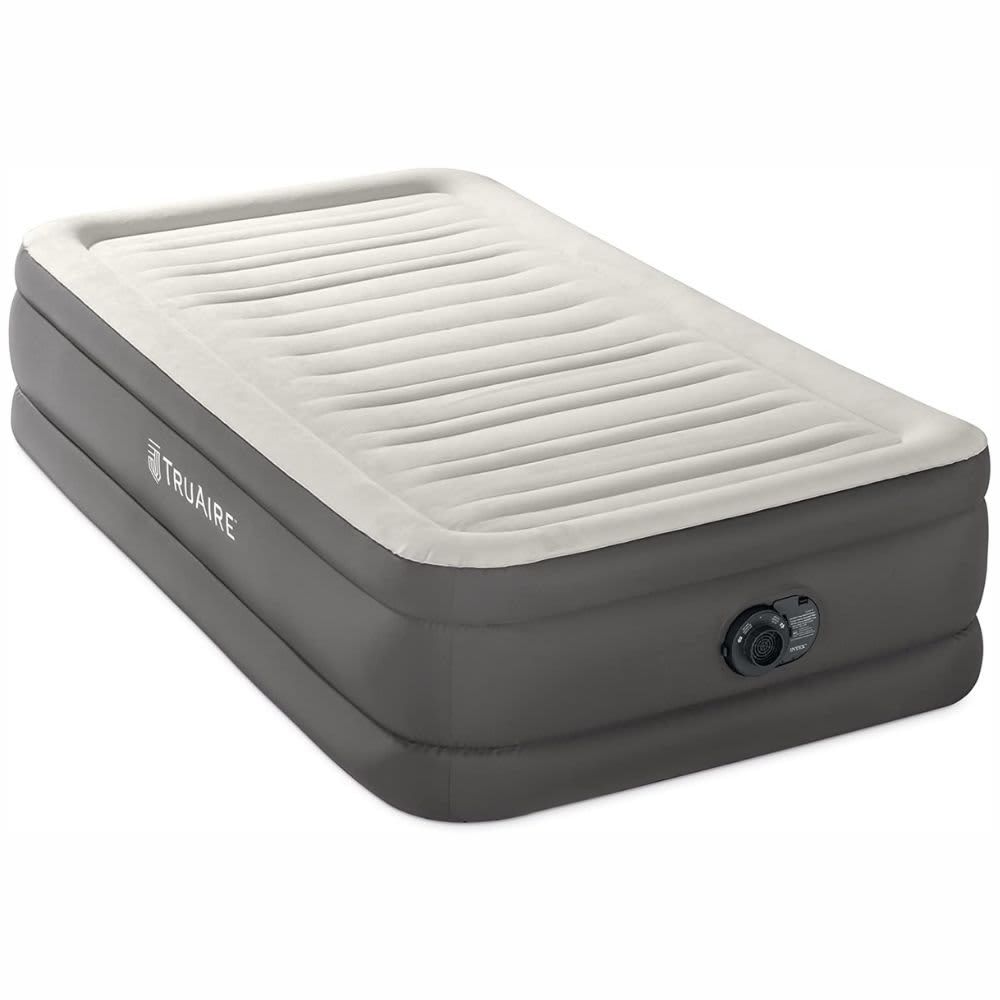 INTEX 64091ED TruAire Luxury Air Mattress: Fiber-Tech - Twin Size - Built-in Electric Pump - 18in