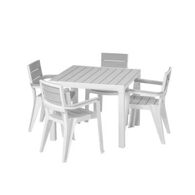 MQ Madeira 5-Piece White and Gray Indoor and Outdoor 4-Seat Square Table and 4 Arm Chair Set 462-SILVER