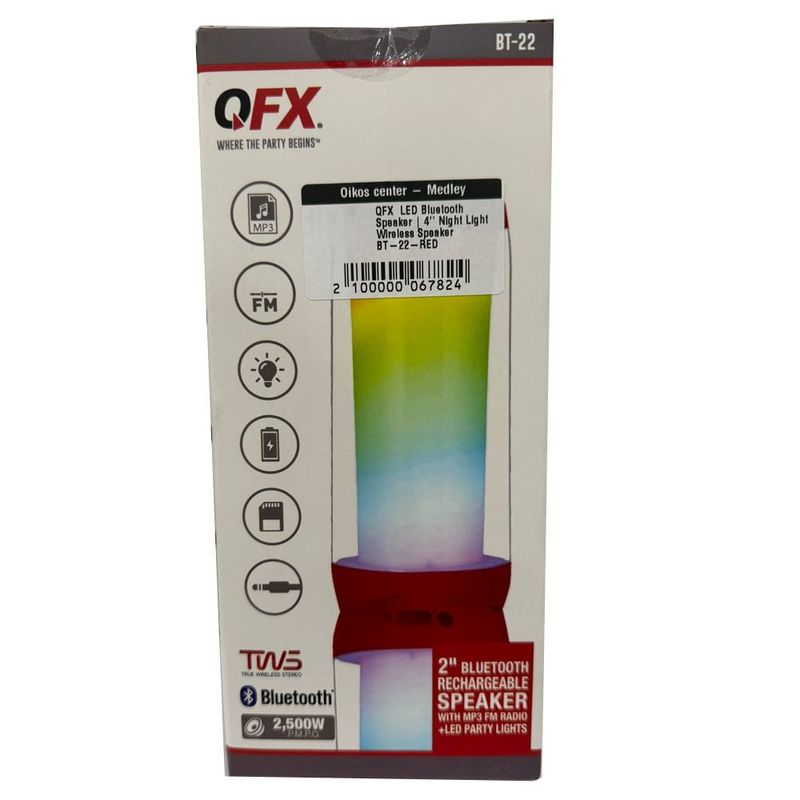 QFX  LED Bluetooth Speaker | 4'' Night Light Wireless Speaker BT-22-RED