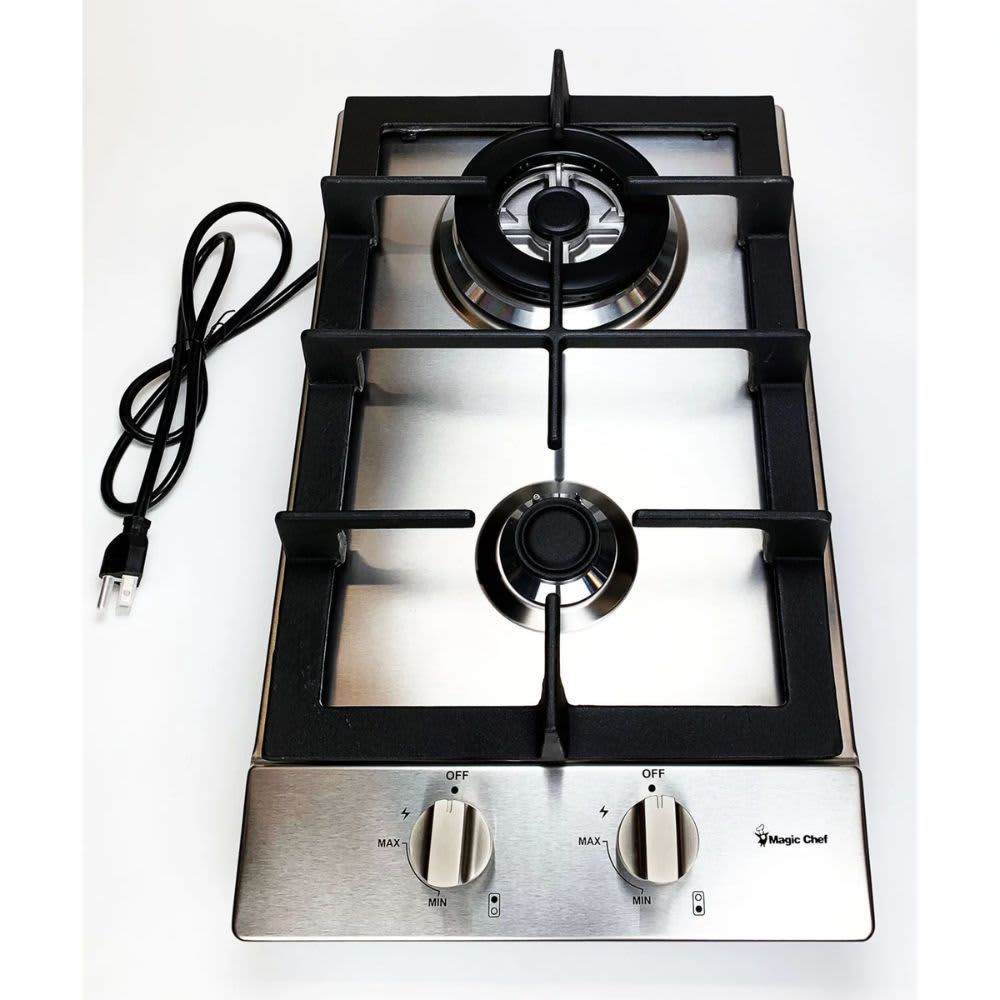 Magic Chef 12 in. Gas Cooktop in Stainless Steel with 2 Burners Including Triple Ring Burner MCSCTG12S