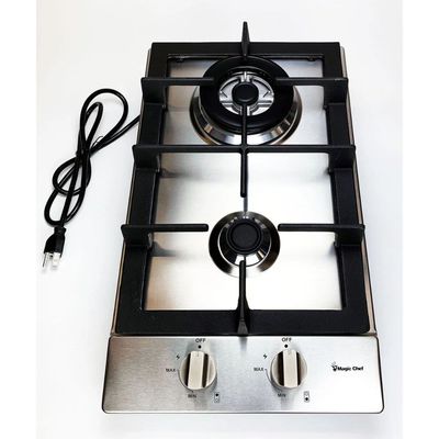 Magic Chef 12 in. Gas Cooktop in Stainless Steel with 2 Burners Including Triple Ring Burner MCSCTG12S