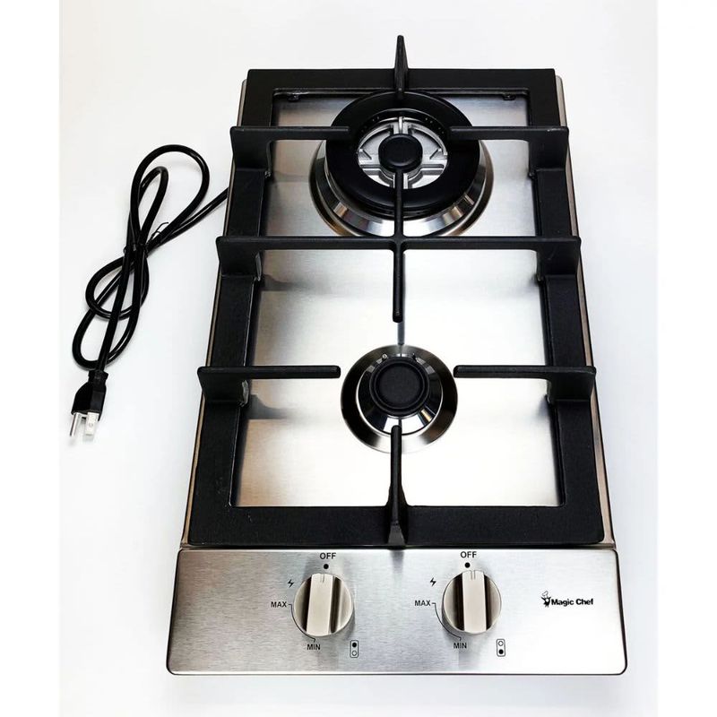 Magic Chef 12 in. Gas Cooktop in Stainless Steel with 2 Burners Including Triple Ring Burner MCSCTG12S