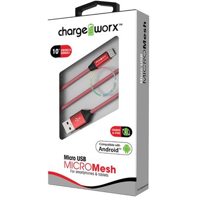 Chargeworx 10ft Micro USB Sync & Charge Cable Red CHA-CX4828RD Chargeworx 10ft Micro USB Sync & Charge Cable Red CHA-CX4828RD
