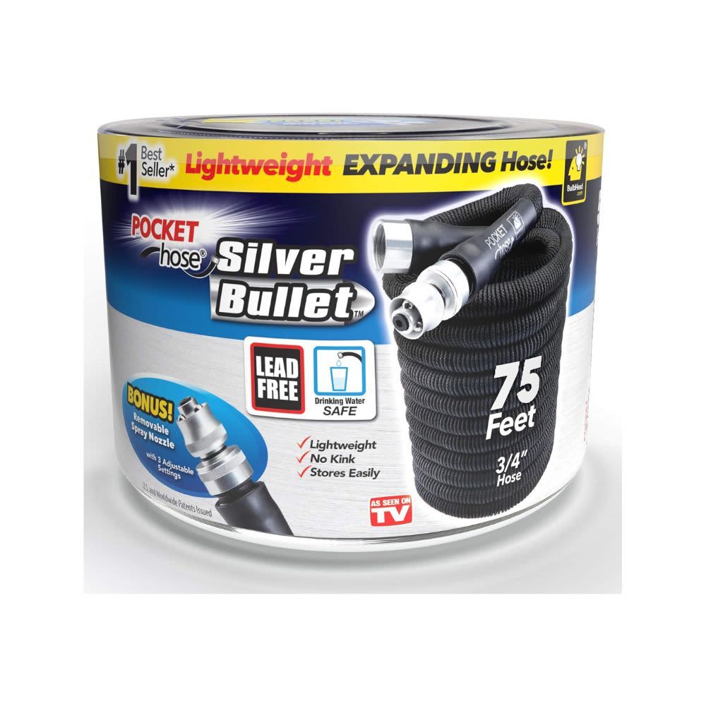 POCKET HOSE – Original Silver Bullet Expandable Garden Hose – 75 ft – Black