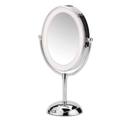 Conair Lighted Makeup Mirror, LED Vanity Mirror, 1X/7X Magnifying Mirror, Double Sided, Battery Operated in Polished Chrome BE51LSNXR