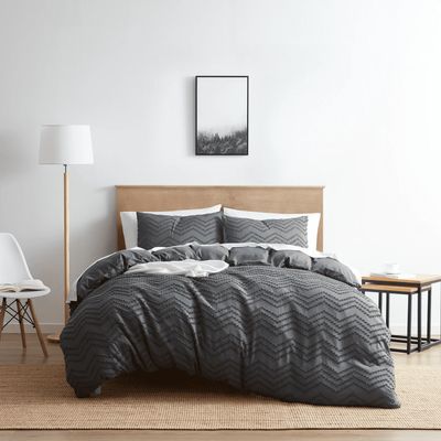 NESTL – Tufted Duvet Cover – Chevron Design – Queen – Gray