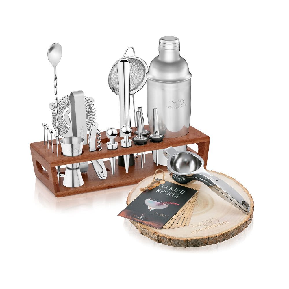 Cocktail Shaker Set Bartender Kit - 21-Pc. Stainless Steel Bartending Kit with Stand, Bar Spoon, Cocktail Jigger, Hawthorn Strainer, Juicer, Liquor PourersB082N2FZ43