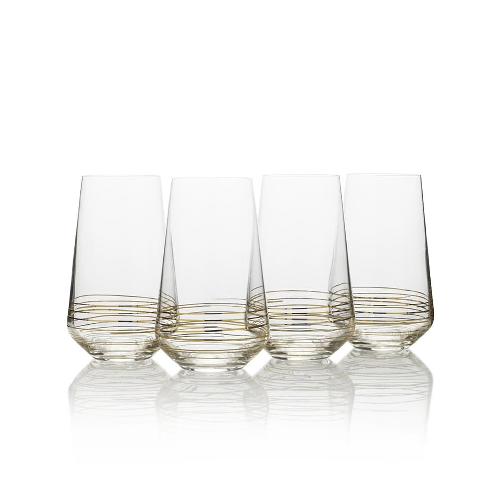 MIKASA – Gold Highball Glass Set of 4 – Clear with Gold Accents