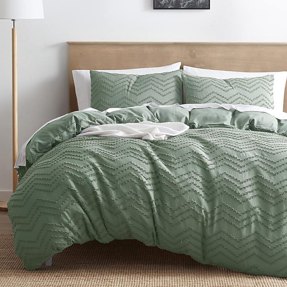 NESTL – Tufted Duvet Cover – Chevron Design – Green