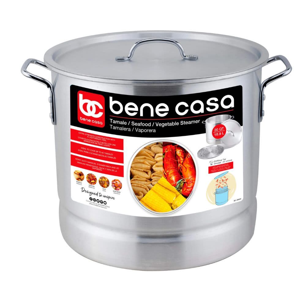 BENE CASA – 15‑Piece Aluminum Stock Pot Set with Steamer Rack – Silver