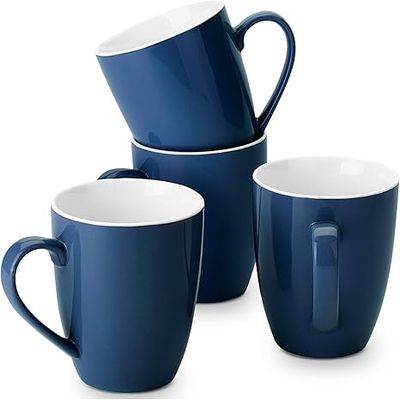 CUTISET – 16 oz Ceramic Coffee Mug Set with Metal Stand, Set of 4 – Navy Blue