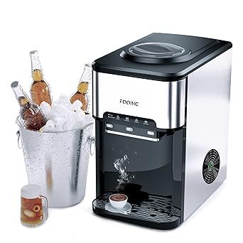 FOOING -  Countertop 3 in 1 Nugget Ice Maker with Hot Cold Water Dispenser – Stainless Steel