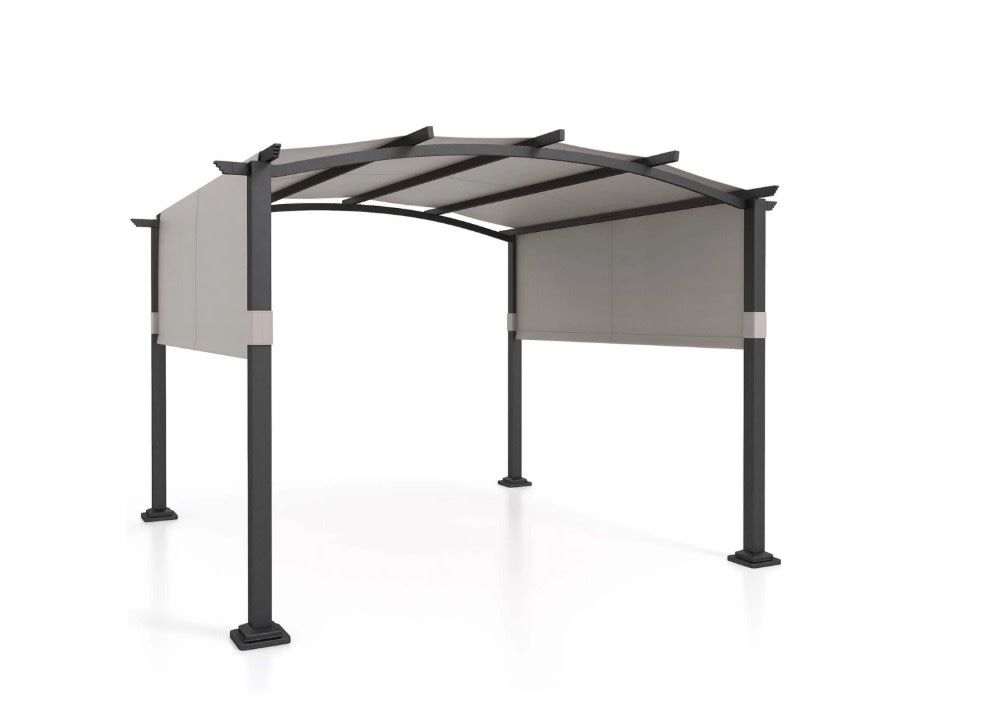 COSTWAY – Outdoor Pergola with Retractable Canopy and Metal Columns 10x10 Ft – Beige/Grey