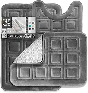 CLARA CLARK – Waffled Velvet Memory Foam Bath Mat Set – Gray