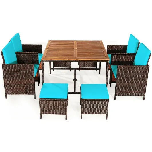 COSTWAY – 7-Piece Patio Rattan Dining & Lounge Set with Cushions – Turquoise COSTWAY – 7-Piece Patio Rattan Dining & Lounge Set with Cushions – Turquoise
