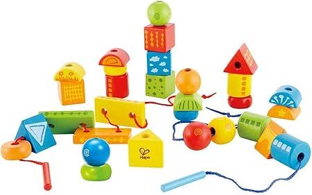 HAPE – String Shapes Wooden Toy Blocks with Lacing – 32 Pieces