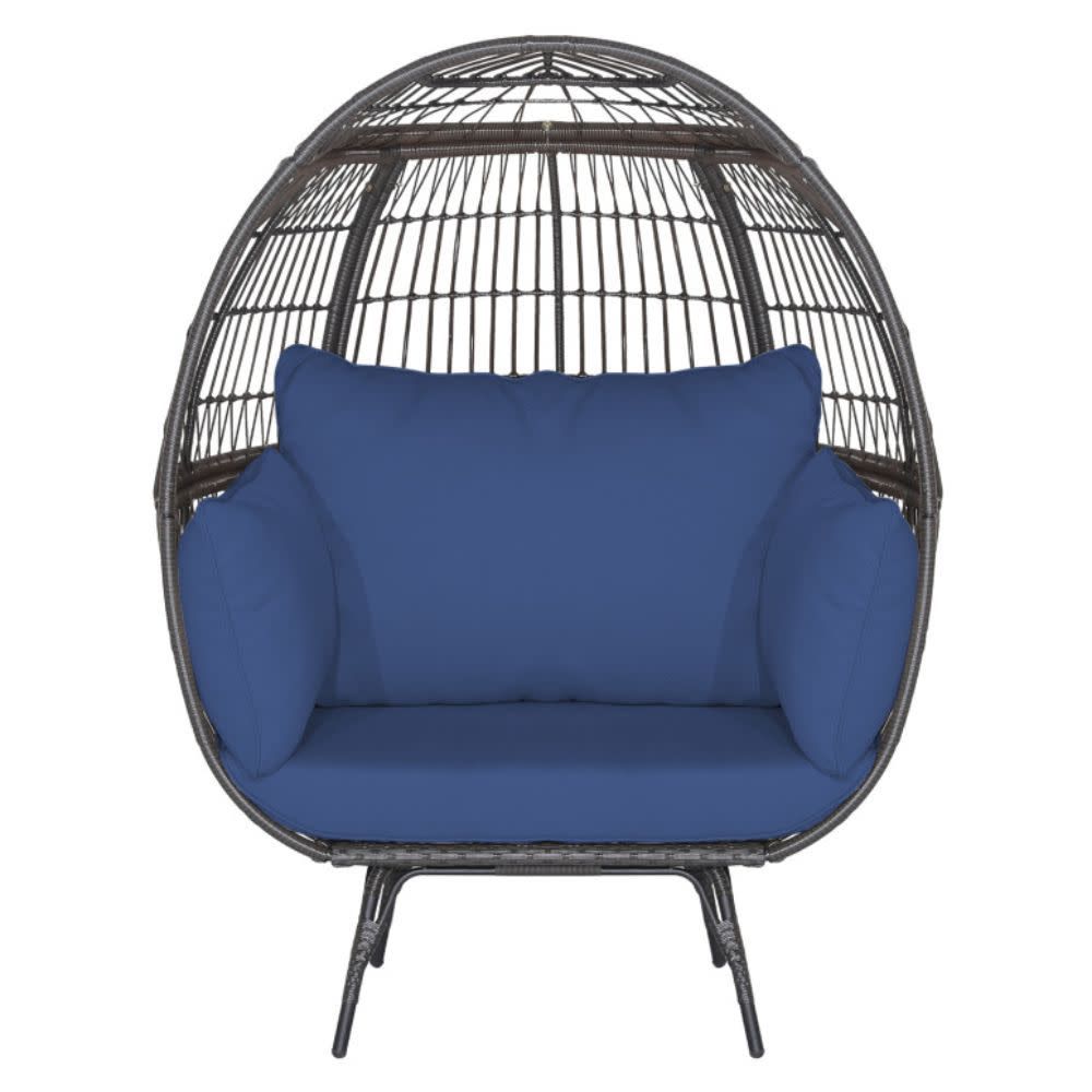 COSTWAY – Oversized Patio Rattan Egg Lounge Chair with 4 Cushions - Navy COSTWAY – Oversized Patio Rattan Egg Lounge Chair with 4 Cushions - Navy