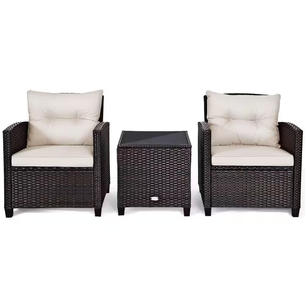 COSTWAY – 3‑Piece Patio Rattan Furniture Set with 4 Removable Cushions – Savannah