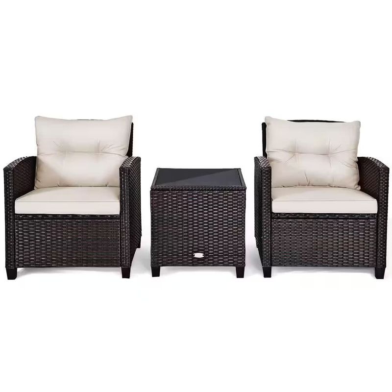 COSTWAY – 3‑Piece Patio Rattan Furniture Set with 4 Removable Cushions – Savannah COSTWAY – 3‑Piece Patio Rattan Furniture Set with 4 Removable Cushions – Savannah