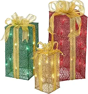 National Tree Company – 3-Piece Sisal Gift Box Set with White LED Mini Lights