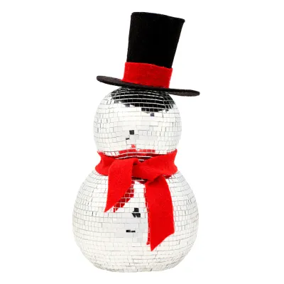 NATIONAL TREE COMPANY – 12″ Disco Ball Snowman with Red Scarf – White NATIONAL TREE COMPANY – 12″ Disco Ball Snowman with Red Scarf – White