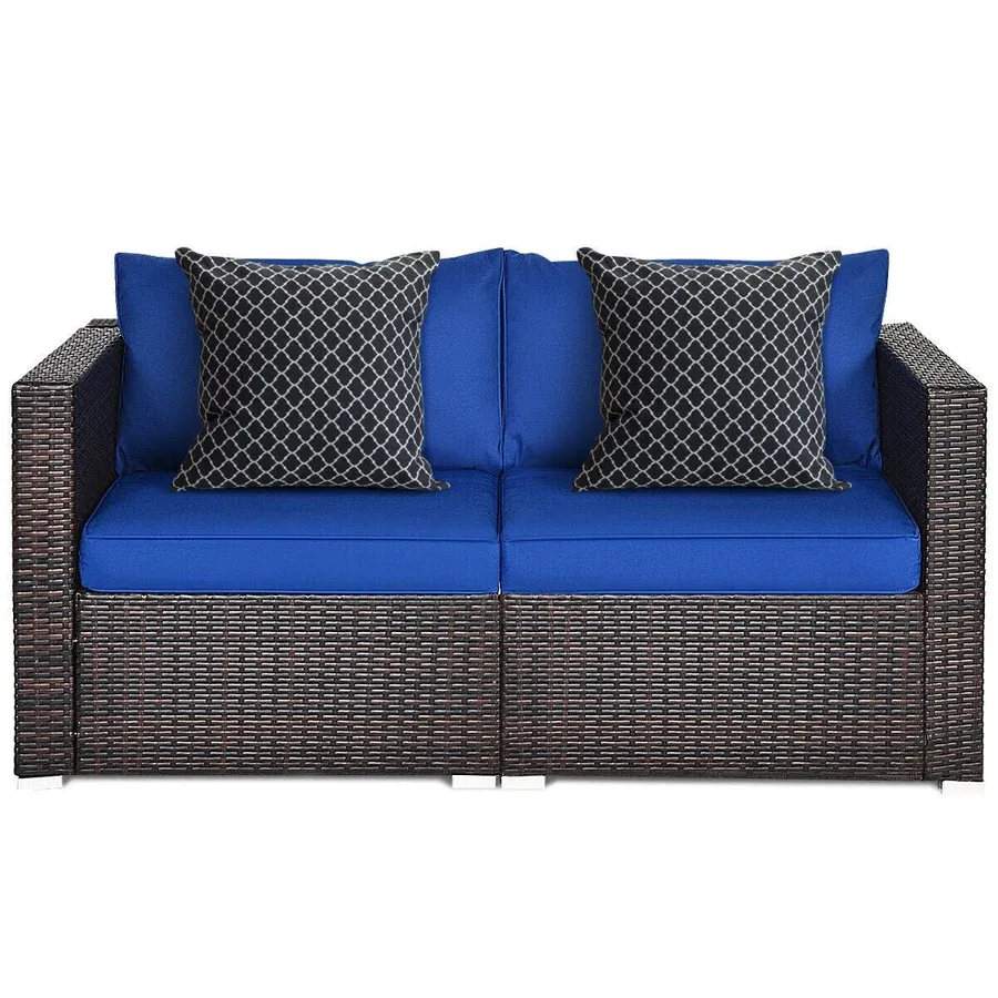 COSTWAY – 2-Piece Patio Rattan Sectional Conversation Sofa Set – Navy COSTWAY – 2-Piece Patio Rattan Sectional Conversation Sofa Set – Navy