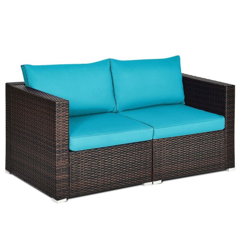 COSTWAY – 2-Piece Patio Rattan Sectional Conversation Sofa Set – Turquoise