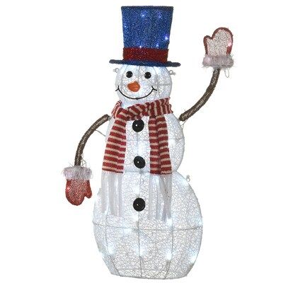 DECORATIVE FABRIC – 30 in Fabric Snowman with 40 Cool White LED Twinkle Lights