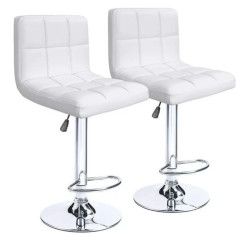 COSTWAY – 46 in Adjustable Height Bar Stool Seat Set of 2 – White