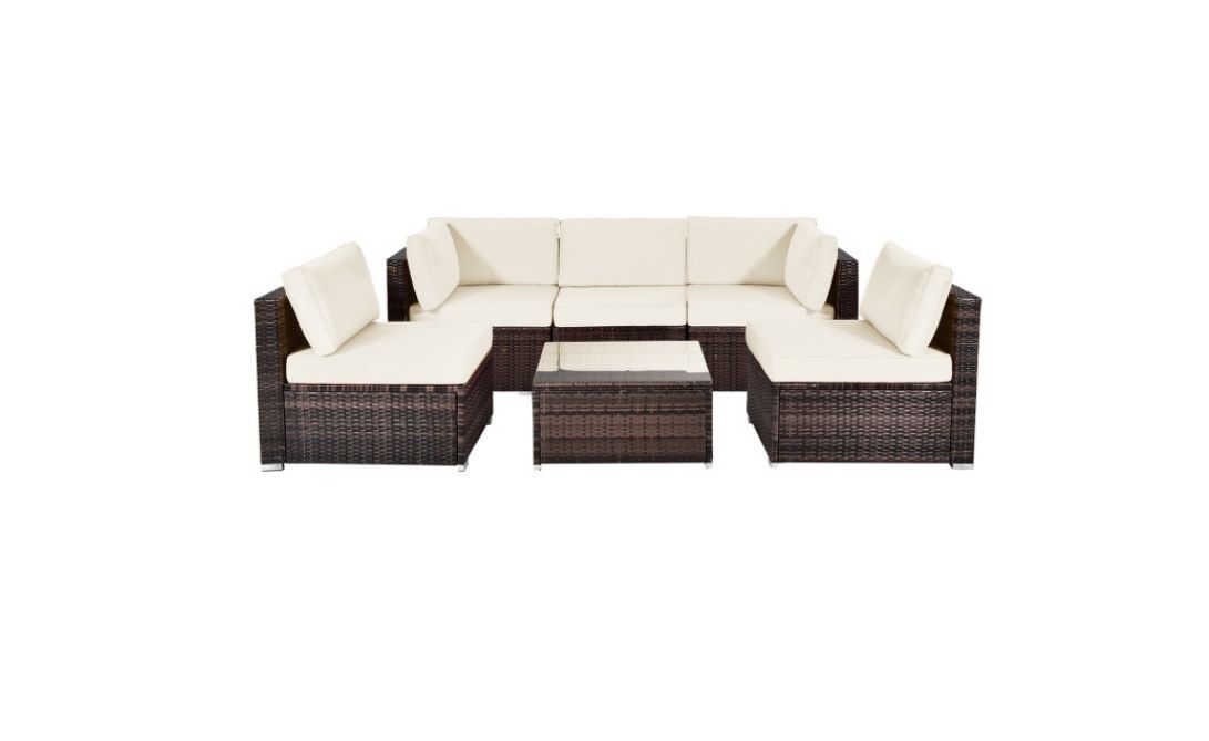 COSTWAY – 6-Piece Patio Furniture Set with Cushions – White
