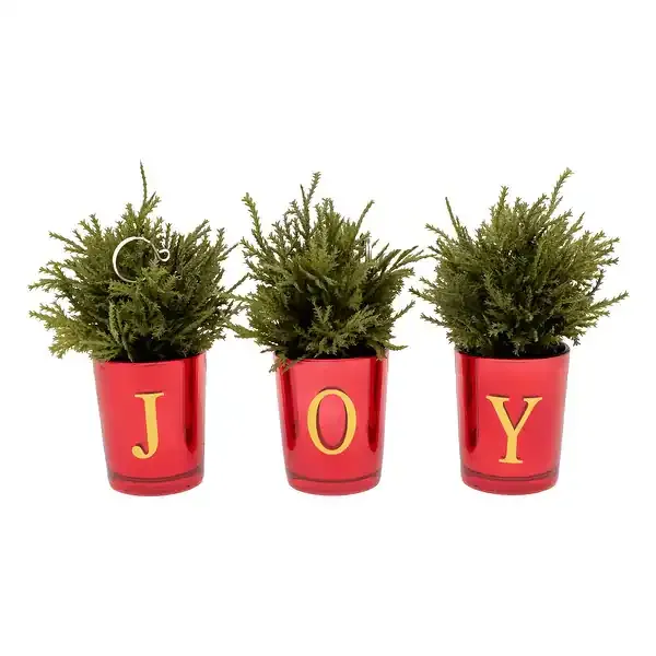 NATIONAL TREE COMPANY – 8 in Christmas Joy Tabletop, Set of 3-Pack – Green
