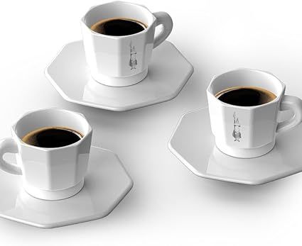 BIALETTI – Set of 4 Espresso Cups with Saucers, White