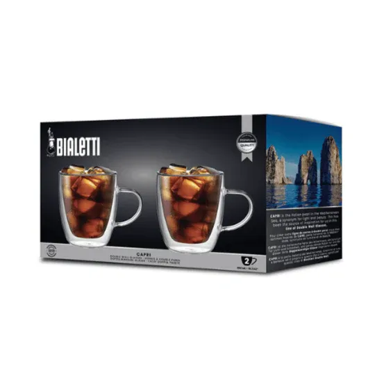 BIALETTI CAPRI – Set de 2 tazas de vidrio de doble pared 350 ml BIALETTI CAPRI – Set de 2 tazas de vidrio de doble pared 350 ml