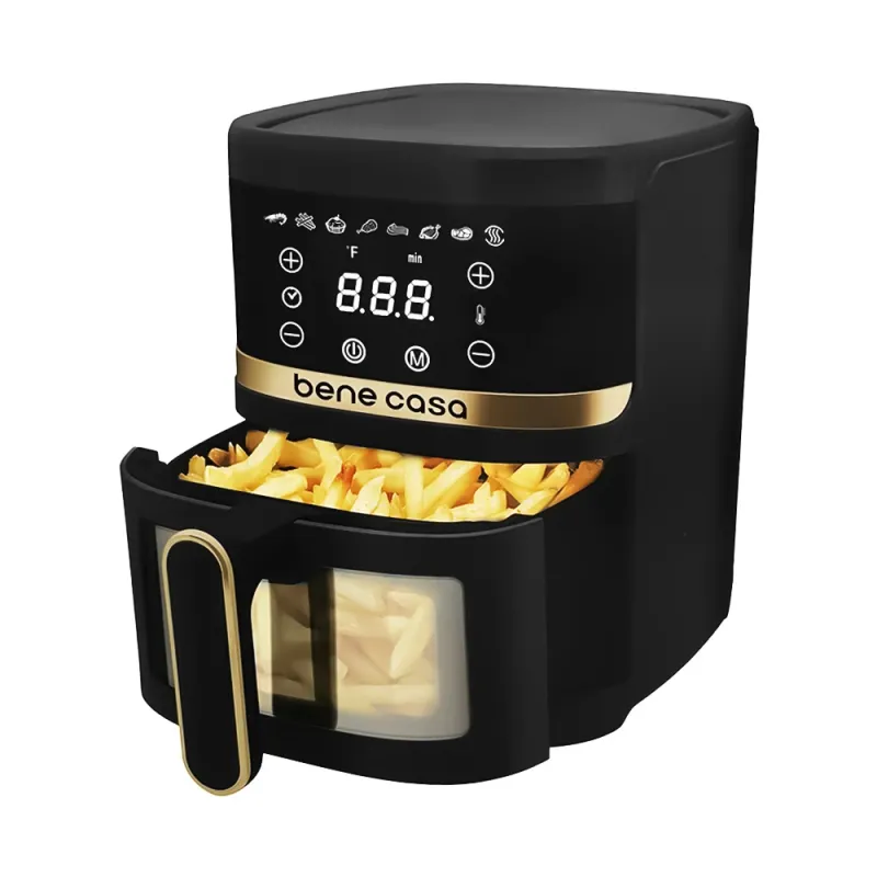 BENE CASA – 4 L Digital Air Fryer with Viewing Window – Black and Gold BENE CASA – 4 L Digital Air Fryer with Viewing Window – Black and Gold