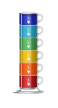 BIALETTI – Six Stackable Porcelain Espresso Cups – Multicoloured