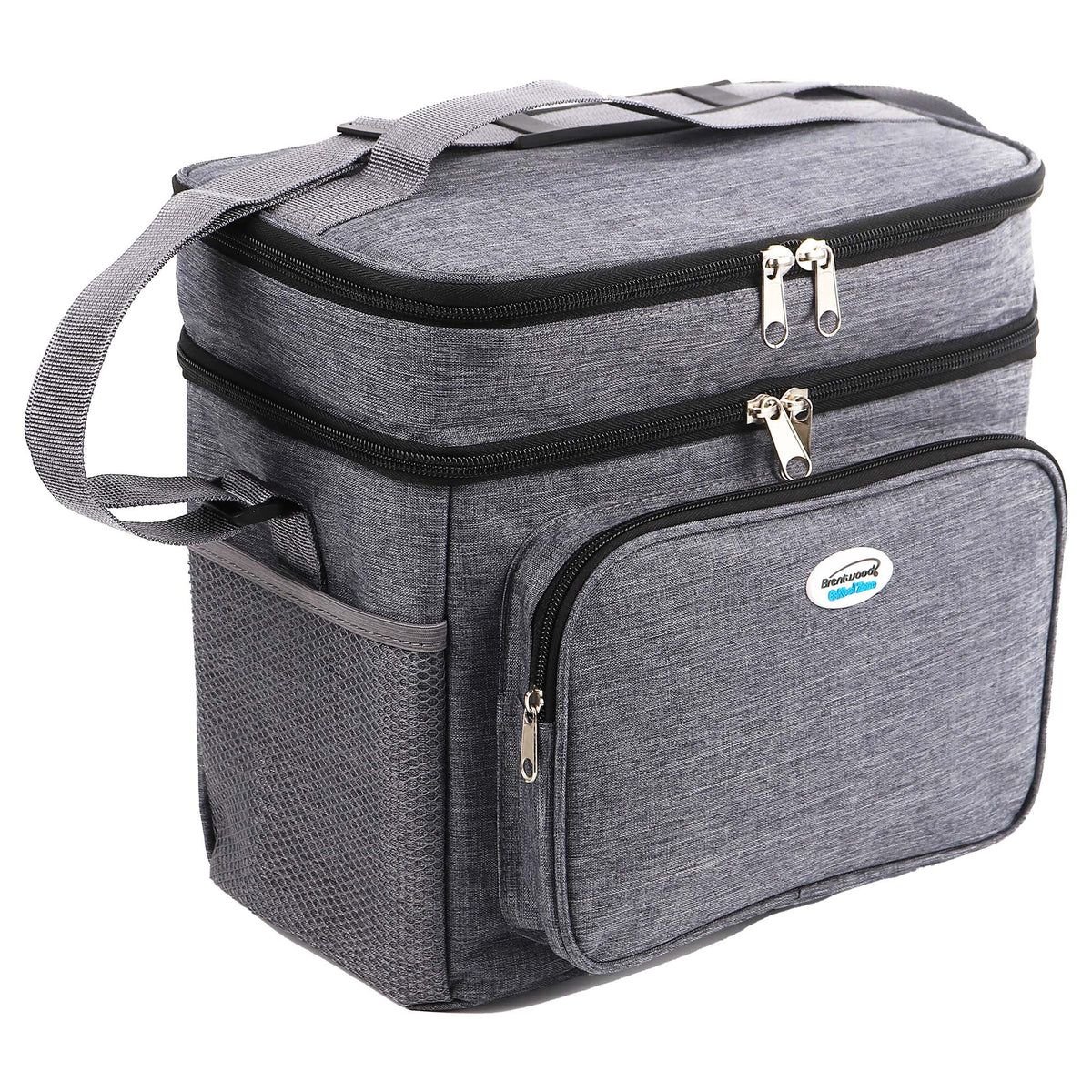 BRENTWOOD – Kool Zone 12-Can Insulated Cooler Bag with Hard Liner – Grey