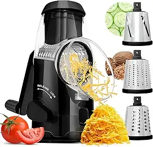 BRENTWOOD – Rotary Cheese, Vegetable, Nut Grater, Shredder, and Slicer – Black