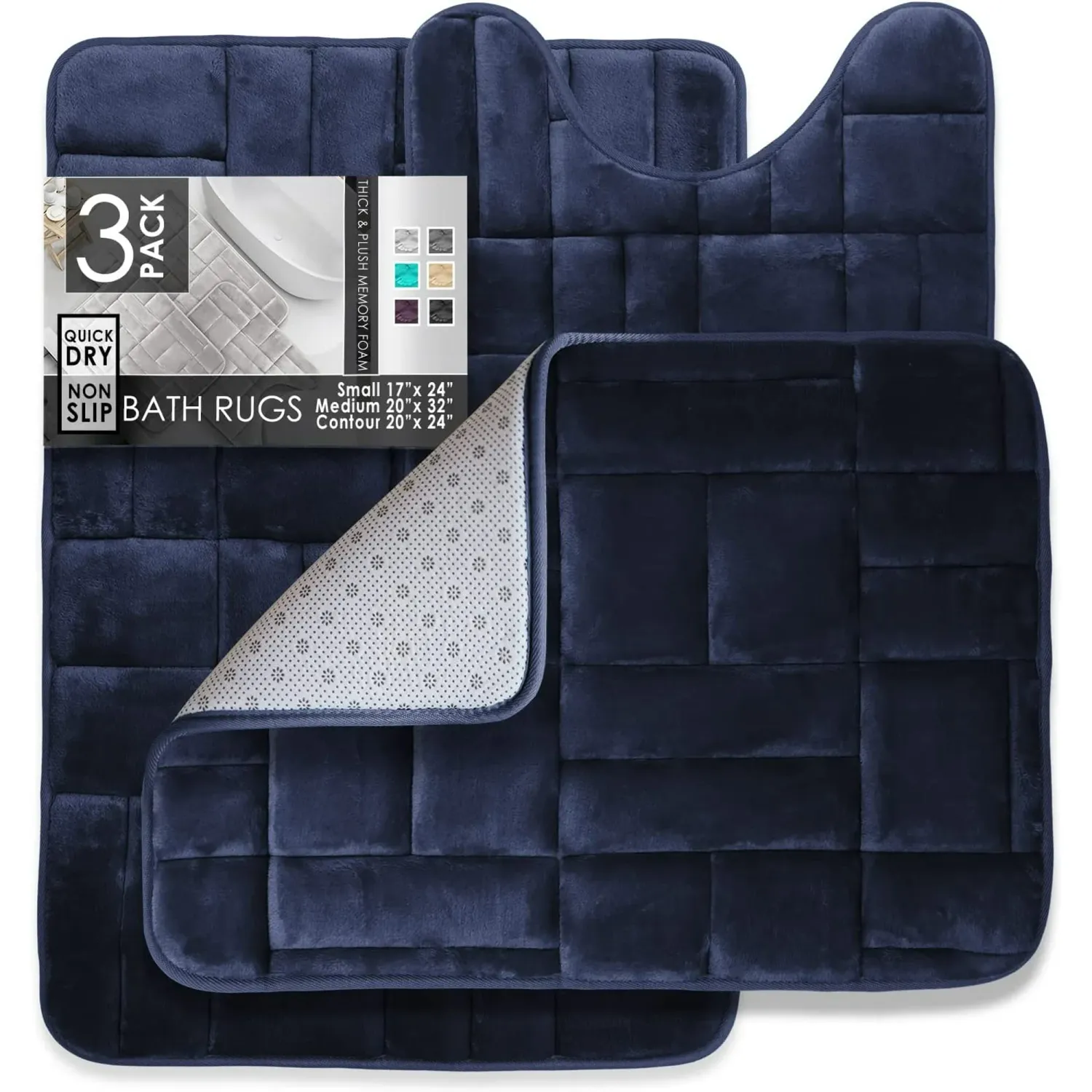 CLARA CLARK – Waffled Velvet Memory Foam Bath Mat Set – Navy